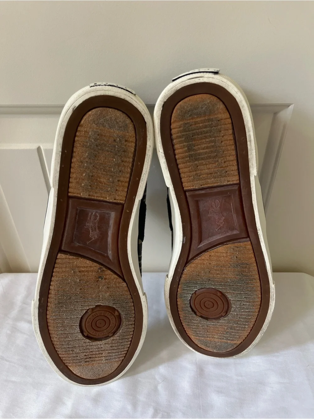 Polo by Ralph Lauren Men’s Plaid Slip-On Sneakers in Navy and Cream